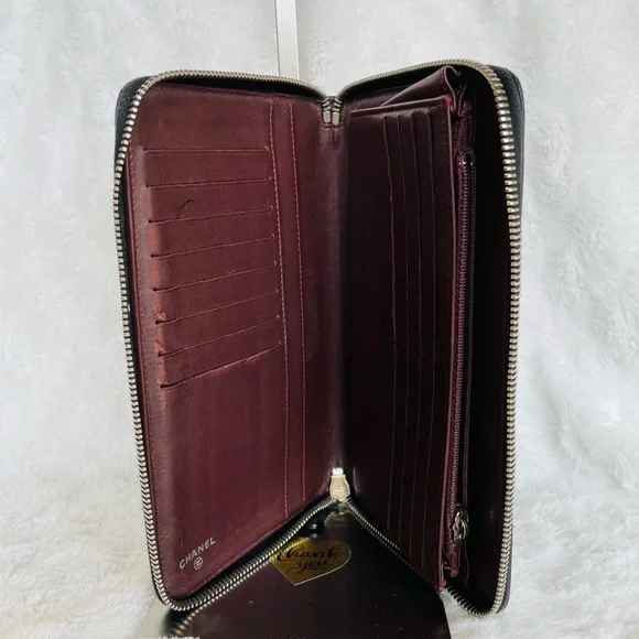 CHANEL Black Lambskin Quilted Leather  Zip around Wallet - Picture 3 of 16